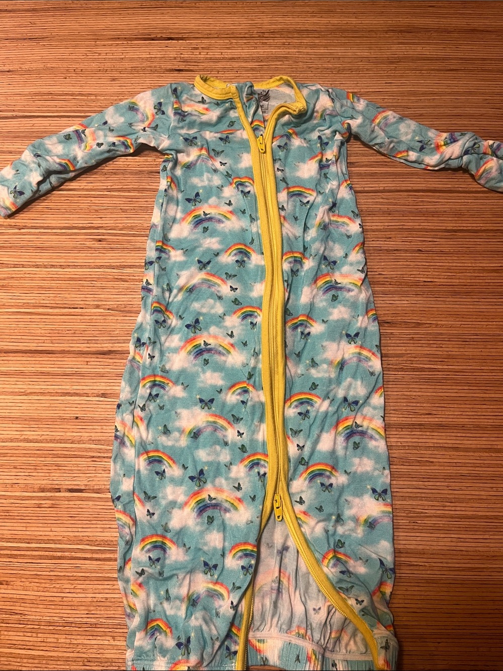 Children's Teal Rainbow Print Footless Sleep Sack with Yellow Trim